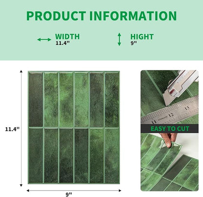 LONGKING 10-Sheet Green Peel and Stick Backsplash Tiles for Kitchen Wall, Kitchen Backsplash Wall Tile, Waterproof Back Splash Stick on Tiles for Bathroom | Peel and stick backsplash, self-adhesive wall tile, Green, waterproof, kitchen bathroom wall, 1...