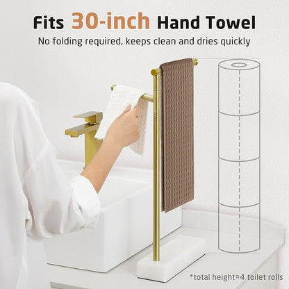 KES Gold Hand Towel Holder Stand, Marble Base, Countertop Swivel Towel Rack | Fits 2 Towels, Kithcen, Bathroom, Free Standing Design, 18/8 Stainless Steel Brushed Gold, BTH233-BZ