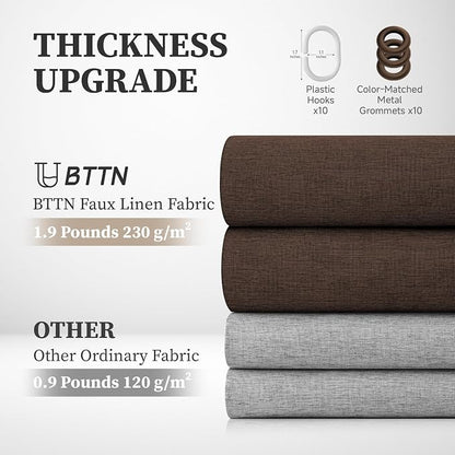 60x72 Linen Textured Waterproof Thick Fabric Shower Curtain Set, Brown | Narrow Size, 230GSM Polyester, Heavy Duty Cloth, Weighted Hem, 10 Plastic Hooks, Modern Luxury Hotel Style, Machine Washable