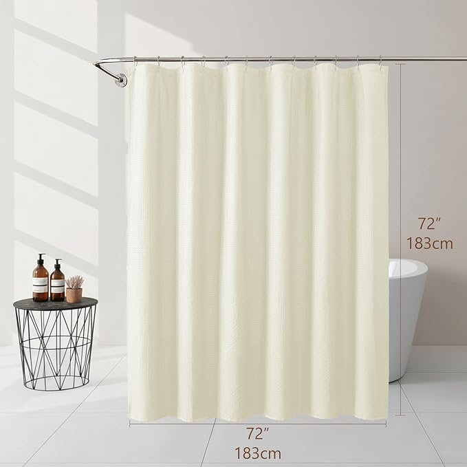Cream Shower Curtain 72 Inch Length 1 Piece, Waffle Embossed Textured Soft Fabric Hotel Shower Curtain for Bathroom, Modern Polyester Water Repellent Machine Washable Bath Decor, 72Wx72L Inches