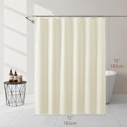 Cream Shower Curtain 72 Inch Length 1 Piece, Waffle Embossed Textured Soft Fabric Hotel Shower Curtain for Bathroom, Modern Polyester Water Repellent Machine Washable Bath Decor, 72Wx72L Inches