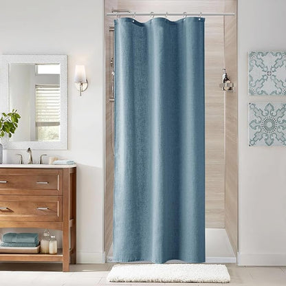 36 Inch Shower Curtain - Stall Narrow Half Green Linen Ultra Thick Fabric Shower Curtain Set with Hooks, Boho Farmhouse Rustic RV Camper Bath Curtains for Bathroom, Blue, 36 x 72