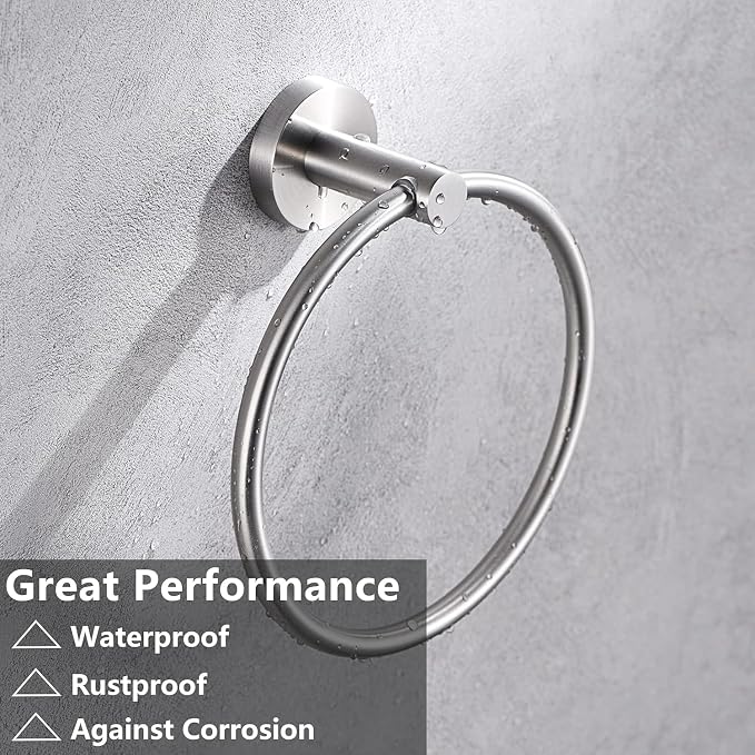 Brushed Nickel Flip Toilet Paper Holder and Hand Towel Ring Set 2 Pieces Bathroom Hardware Accessories Set SUS 304 Stainless Steel Heavy Duty Wall Mounted Bathroom Holder