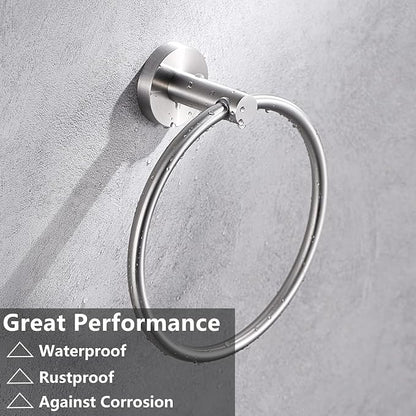 Brushed Nickel Flip Toilet Paper Holder and Hand Towel Ring Set 2 Pieces Bathroom Hardware Accessories Set SUS 304 Stainless Steel Heavy Duty Wall Mounted Bathroom Holder