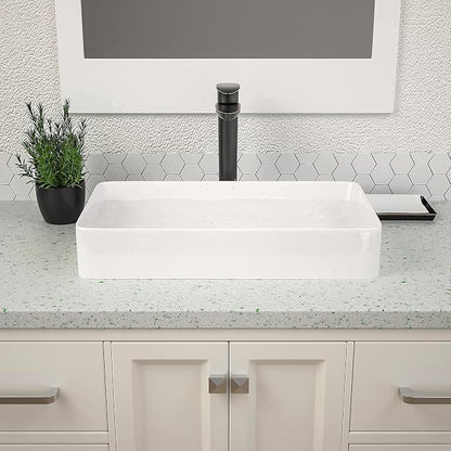 Vessel Sink Rectangular, Dcolora 24"x14" White Vessel Sink Ceramic Porcelain Rectangle Bathroom Vessel Sink Above Counter Vanity Sink Basin