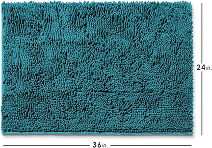Hearth & Harbor Bathroom Rugs, Chenille Bath Mat - Machine Washable Bath Mats for Bathroom Non-Slip Backing Rubber, Quick Dry Bathroom Mat - Teal 24x36