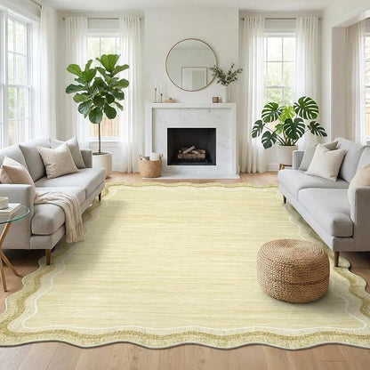 Garvee Scalloped 9x12 Area Rugs for Living Room Large Washable Rugs | Girls Rug for Bedroom Non-Slip Soft Carpet for Bedroom, Scalloped Low-Pile Print Accent Rug for Dining Room Home Office