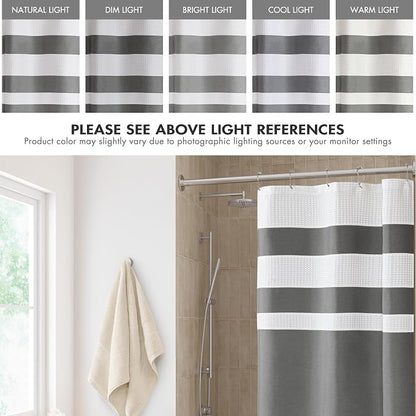 Madison Park Spa Waffle Weave Stall Shower Curtain, 36 x 72, Charcoal | Striped, Pieced Fabric Design, 3M Scotchgard Moisture Management, Hotel Quality, Modern, for Bathroom, OEKO-TEX Certified