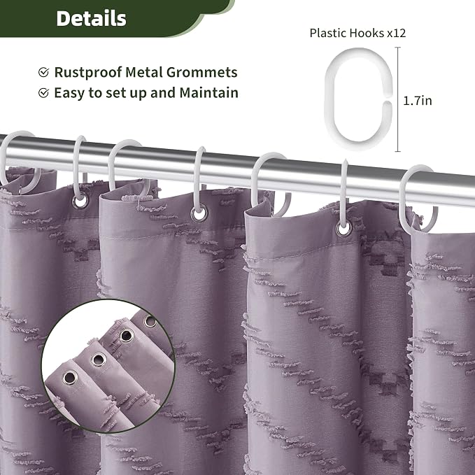 Siiluminisoy Extra Long Boho Shower Curtain Purple Woven Fabric 78 in Shower Curtain, Tufted Chevron Striped, 72 x 78, Modern Chic Textured Minimalist Cute Shower Curtain for Bathroom