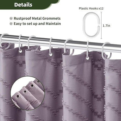 Siiluminisoy Extra Long Boho Shower Curtain Purple Woven Fabric 78 in Shower Curtain, Tufted Chevron Striped, 72 x 78, Modern Chic Textured Minimalist Cute Shower Curtain for Bathroom