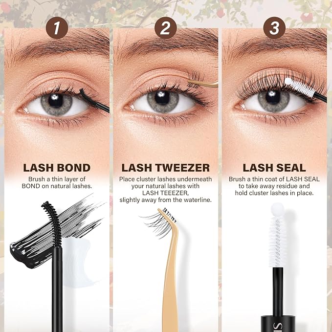 JMS&JMS Venus Lash Clusters Kit Natural Velour Eyelash Cluster for Beginner | Invisible Clear Band C-8-18MIX Flora Lash Kit with Lash Bond and Seal Tweezers, Velure False Eyelashes