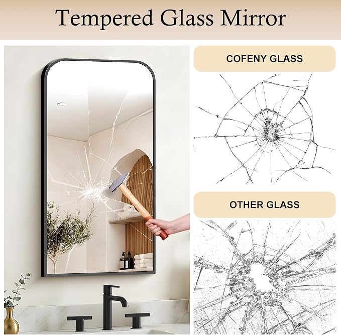 COFENY Bathroom Mirror, 20x36 inch Black Rectangle Wall Mounted Mirror with Thin Frame, Bathroom Vanity Mirrors for Over Sink, Entryway, Living Room, Bedroom