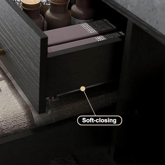 Bathroom Vanity with Sink 39.5" Floating Bathroom Vanity Sintered Stone Modern Bathroom Vanity Set, Black (Wall Mounted, Silver Handle)