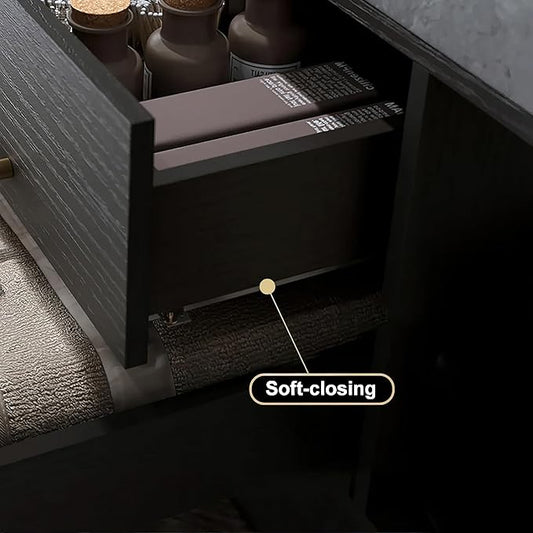 Bathroom Vanity with Sink 39.5" Floating Bathroom Vanity Sintered Stone Modern Bathroom Vanity Set, Black (Wall Mounted, Silver Handle)
