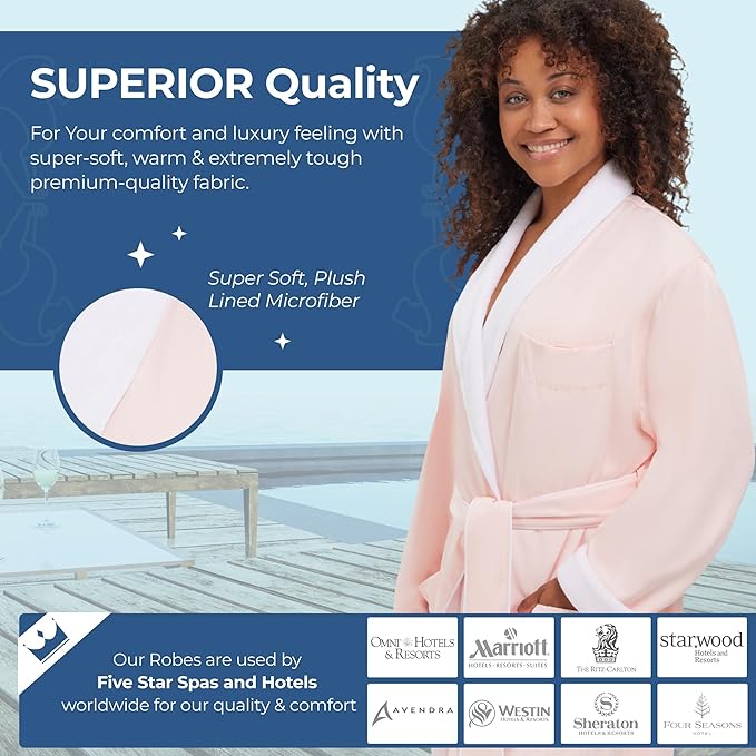 MONARCH Unisex Plush Lined Microfiber Bath Robe - Soft Shell with Polyester Lining, Resort-Grade Hotel & Spa Robe with Pocket