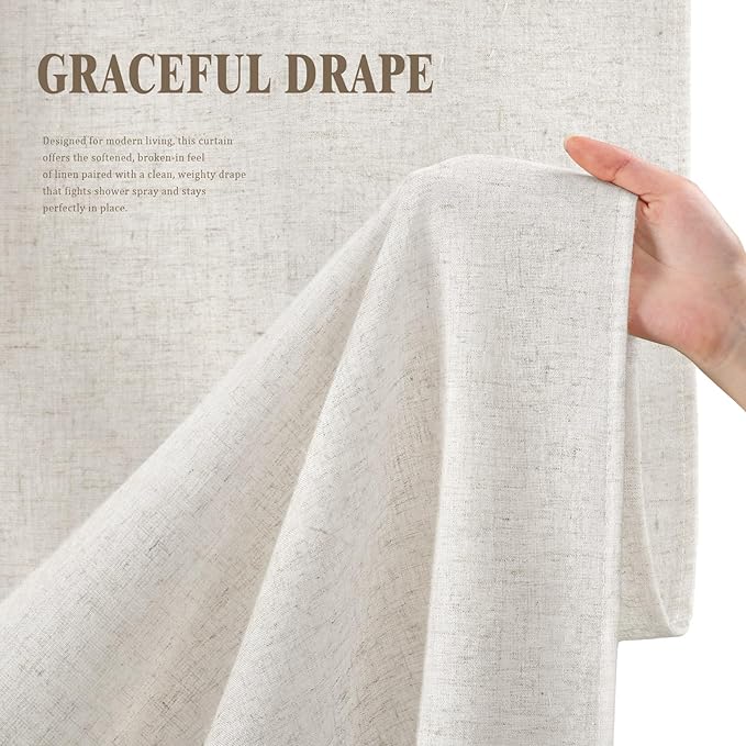 Linen Shower Curtain Ivory White, Fabric Boho Farmhouse Shower Curtains for Bathroom Cotton Natural Cloth Liner Set 72" W x 72" L