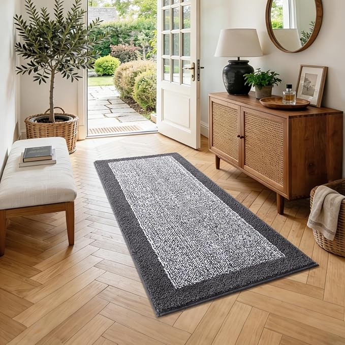 Long 2x4 Ft (48''x24'') Bathroom Rugs Bath Mat, Non Slip Washable Large Bath Mats for Bathroom, Soft Absorbent Quick Dry Bath Rugs Kitchen Runner Rug for Shower, Hallway, Laundry, Tub(Grey)