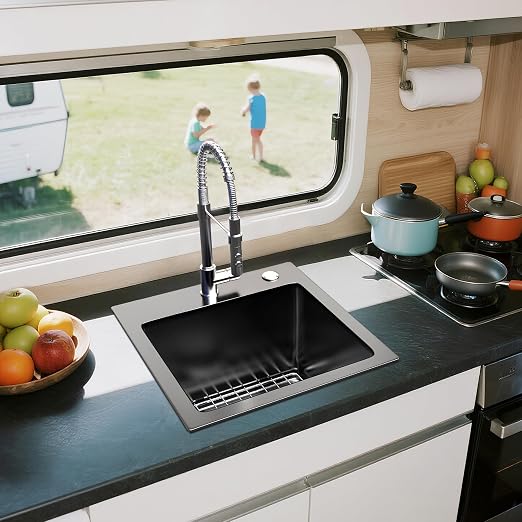 YITAHOME 15in Drop In Small Kitchen Sink, Stainless Steel Nano Gunmetal Black Bar Sink with Grid & Accessories, Single Bowl Workstation Sink 15 x 15 x 10 Inch