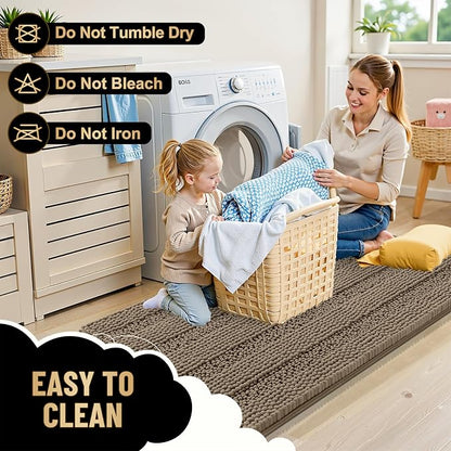OLANLY Thick Bathroom Rugs 30x20, Soft Chenille Striped Bath Rugs, Tan | Rubber Backing, Machine Wash, Extra Absorbent Bath Mats for Bathroom Floor, Tub and Shower, Home Decor Accessories