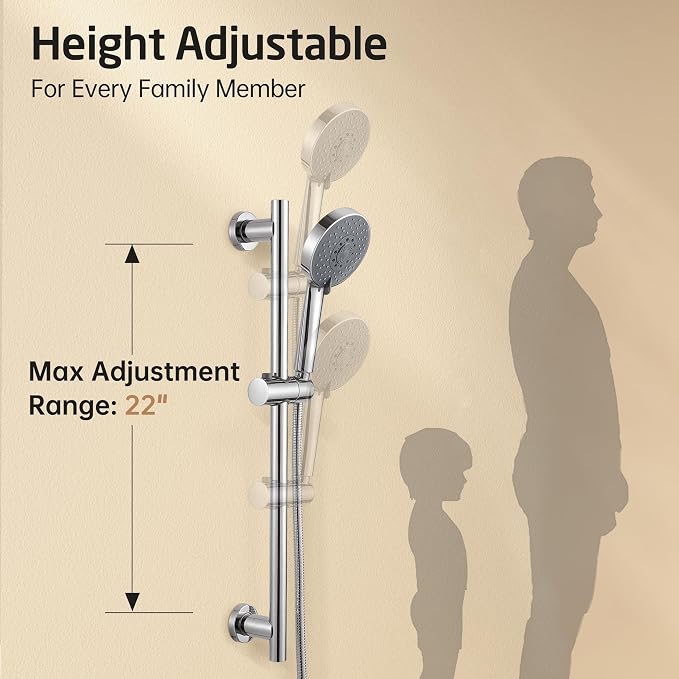KES Adjustable Shower Head with Slide Bar, Handheld Shower Head Holder 5 Function with Extra Long Hose System Set, Wall Mount 18/8 Stainless Steel Polished Finish, F204-PS-C1
