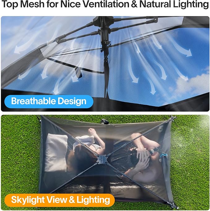 EighteenTek® Upgraded Shower Tents with Hub, Pop Up Privacy Tent Camping 2-Room Privacy Shelter with Floor & Dual Doors, Portable Easy-Setup Toilet & Changing Tent, 83" x 47" x 77.6"H