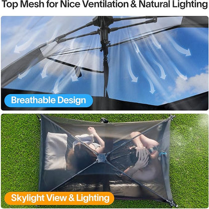 EighteenTek® Upgraded Shower Tents with Hub, Pop Up Privacy Tent Camping 2-Room Privacy Shelter with Floor & Dual Doors, Portable Easy-Setup Toilet & Changing Tent, 83" x 47" x 77.6"H