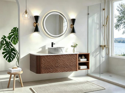 48 Inch Modern Bathroom Vanity with Ceramic Sink, Floating Bathroom Sink Cabinet with Sintered Stone Top&Solid Wood Hammered Frame, Single Bathroom Vanities w/Soft-Close Drawer&IDE Open Cube