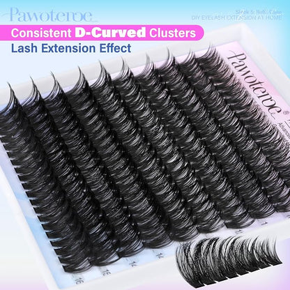 Lash Clusters 200pcs Individual Lashes 50D Cluster Eyelash Extensions 9-16mm Eyelash Clusters Lash Extensions for Self Application (50D, 0.07D, 9-16mm Refill)