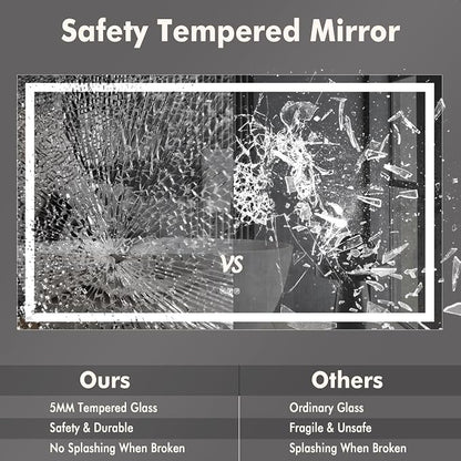 LED Bathroom Wall Mirror 60 x 36 Inch, Frameless Vanity Mirror with Front Light & Ambient Backlight, Single Front LED Strip with 150mm Suction 3X Mirror, Dimmable & Adjustable Color Tempera