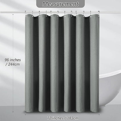 Extra Long Waffle Weave Shower Curtain 96 Inch Length Heavy Duty Shower Curtain for Bathroom, Machine Washable Water Resistant 256GSM Modern Shower Curtains with 12 Hooks, 72Wx96H Grey