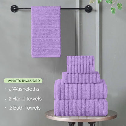 Elegant Comfort 100% Turkish Cotton Corduroy Ribbed Luxury Bath Towels 6-Piece Set, Premium Feel - Quick Dry, Highly Absorbent, Contains 2 Bath Towels, 2 Hand Towels, and 2 Washcloths, Lilac