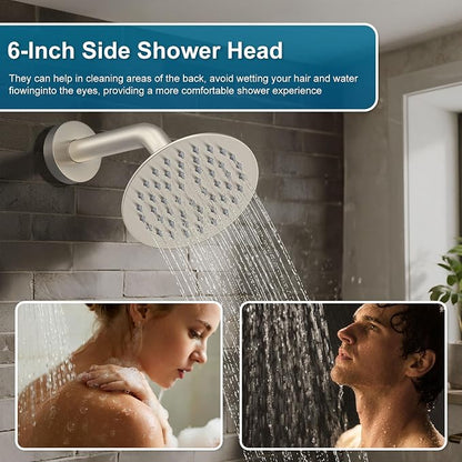Shower System Shower Faucet Set Rainfall Shower Set with Valve 12+6" Dual Rain Shower Head with Handheld Ceiling Mount Wall Mount Shower Head Shower System, Brushed Nickel