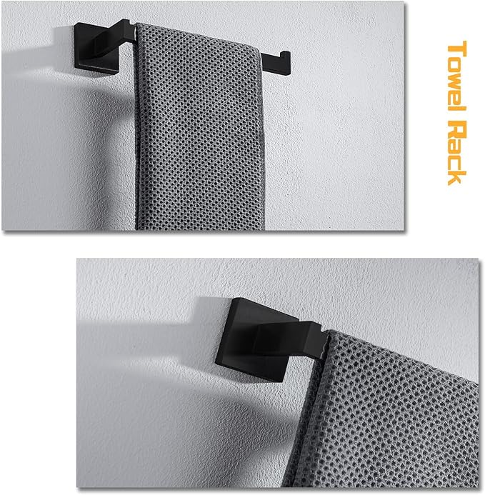 4-Piece Bathroom Hardware Set, Towel Rack Towel Bar Towel Holder Toilet Paper Holder Matte Black Towel Hooks Modern Square Stainless Steel Wall Mounted Bathroom Accessories Set, 23inch