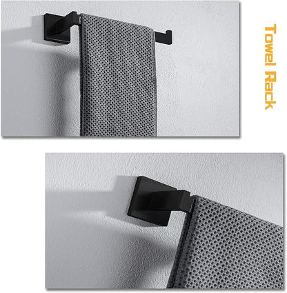 4-Piece Bathroom Hardware Set, Towel Rack Towel Bar Towel Holder Toilet Paper Holder Matte Black Towel Hooks Modern Square Stainless Steel Wall Mounted Bathroom Accessories Set, 23inch