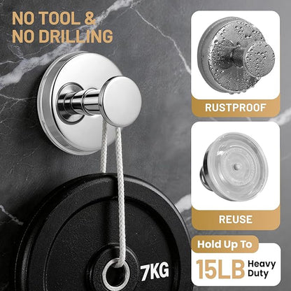 Suction Cup Hooks for Shower No-Drill Bathroom Hooks for Towels, Robes, Loofah Mountable on Bathroom Walls, Kitchen, Glass, Mirrors, Tile and Smooth,Non-Porous Surfaces (4, Chrome Polished)