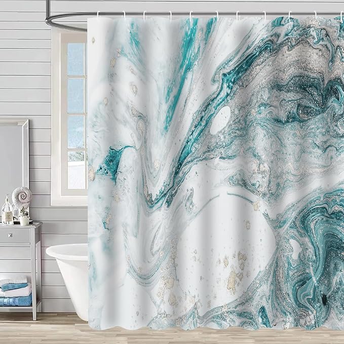 Teal Marble Shower Curtain Turquoise Aqua Modern Abstract Art Shower Curtains for Bathroom Waterproof Polyester Fabric Bathroom Curtain 72 x 72 Inch with 12 Hooks