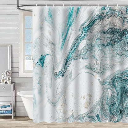 Teal Marble Shower Curtain Turquoise Aqua Modern Abstract Art Shower Curtains for Bathroom Waterproof Polyester Fabric Bathroom Curtain 72 x 72 Inch with 12 Hooks