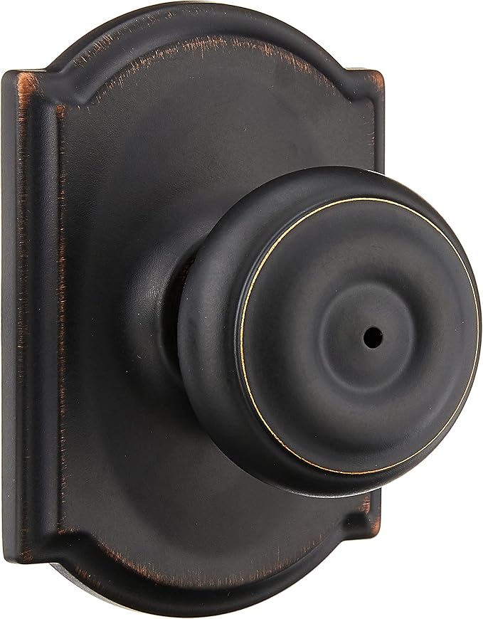 Schlage F40 GEO 716 CAM Georgian Door Knob with Camelot Trim, Bed & Bath Privacy Lock, Aged Bronze