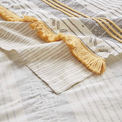 INK+IVY Cody Shower Curtain for Bathroom, Cotton, 72 x 72, Gray/Yellow | Adds Privacy, Machine Washable, Striped Pattern, Boho, OEKO-TEX Certified