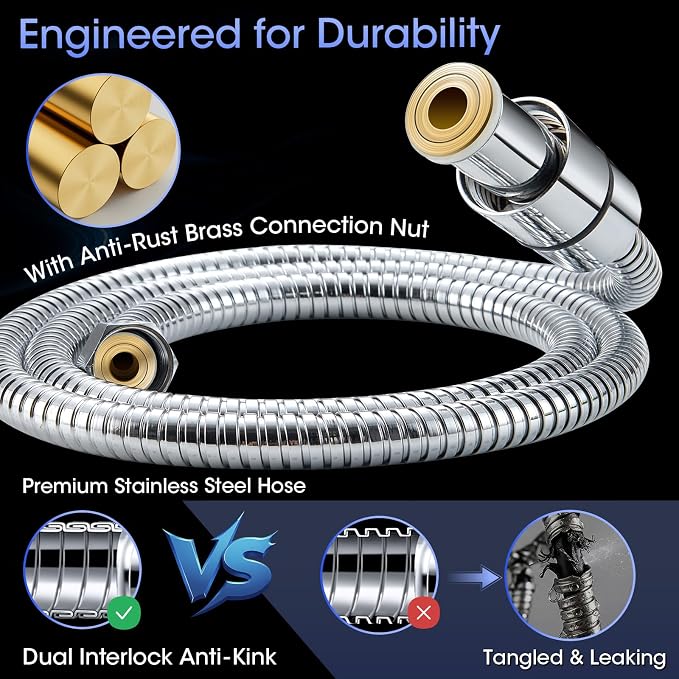 Shower Head with Handheld, High Pressure 10 Spray Modes, Chrome | Built-in Pause Function, Power Wash Mode, Anti-Clog Nozzles, 71 Inch Stainless Steel Hose, Adjustable Overhead Bracket