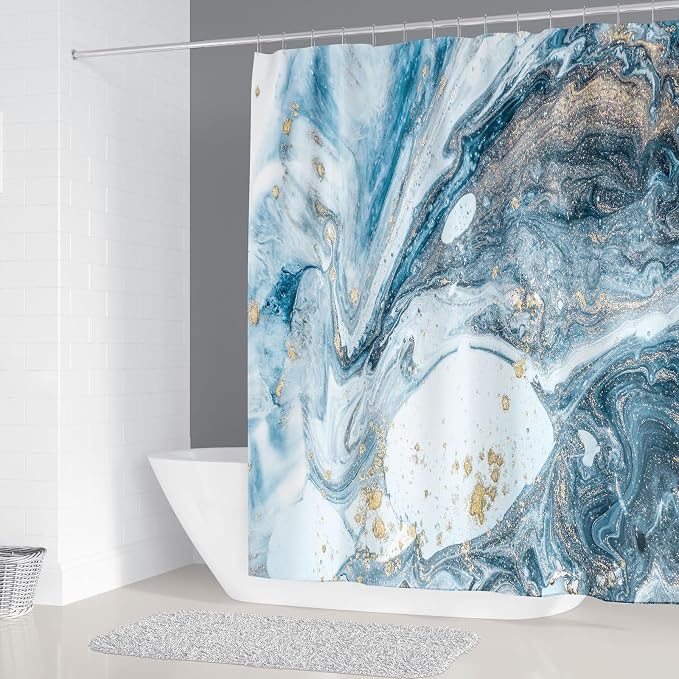 Blue Marble Shower Curtain Abstract Modern Ink Art Shower Curtains for Bathroom Waterproof Polyester Fabric Bathroom Curtain 72 x 72 Inch with 12 Hooks