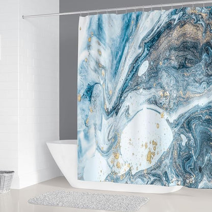 Blue Marble Shower Curtain Abstract Modern Ink Art Shower Curtains for Bathroom Waterproof Polyester Fabric Bathroom Curtain 72 x 72 Inch with 12 Hooks