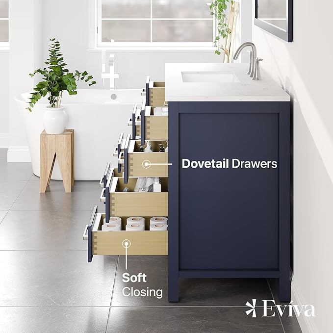 Eviva Aberdeen 48 in. Blue Single Sink Bath Vanity with Carrara Quartz Top and Undermount Porcelain Sink