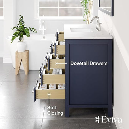 Eviva Aberdeen 48 in. Blue Single Sink Bath Vanity with Carrara Quartz Top and Undermount Porcelain Sink