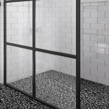 SUNWINGS 10-Sheet Pebble Tile for Shower Floor Border Kitchen Bathroom Backsplash, Black Marquina Recycled Glass Marble Stone Looks Wall and Floor Tile, Covers 7.9 Sq. Ft