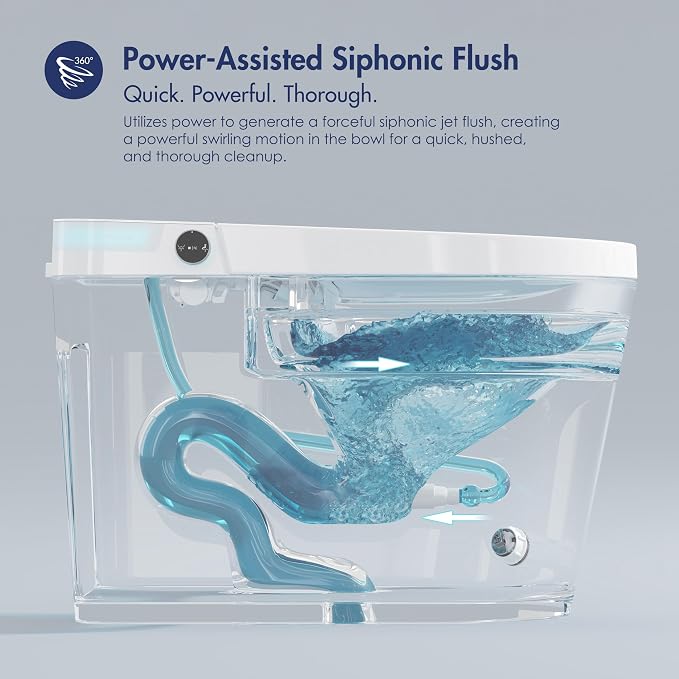 One Piece Smart Bidet Toilet, Wash & Dry, Foot Sensor Flush | Off Seat Auto Flush, Heated Seat, Instant Warm Water, Self Cleaning Wand, Adjustable Wash Settings, Pre Wet, Night Light