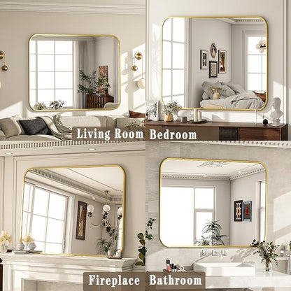 30x40 Inch Gold Bathroom Vanity Mirror for Over Sink | Rectangle Wall Mirror for Bathroom with Round Corner, Hangs Horizontally Vertically for Living Room, Bedroom as Home Decor