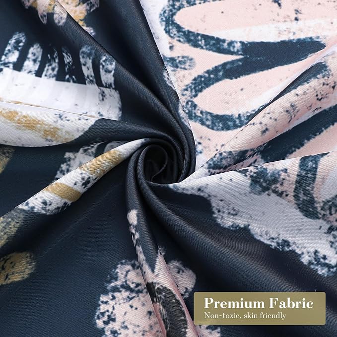 Boho Floral Shower Curtain, Dark Blue Botanical Fabric Curtain, 72 x 84 | Boho Chic Floral, Vintage Botanical, Modern Farmhouse, Eclectic Rustic, Colorful Flowers, Fabric Shower Curtain