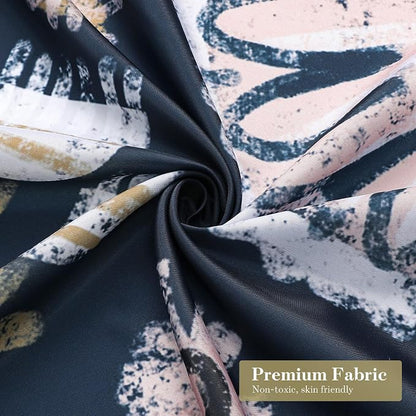 Boho Floral Shower Curtain, Dark Blue Botanical Fabric Curtain, 72 x 72 | Boho Chic Floral, Vintage Botanical, Modern Farmhouse, Eclectic Rustic, Colorful Flowers, Fabric Shower Curtain