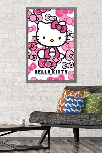 Trends International Hello Kitty - Bows Wall Poster, 22.375" x 34", Barnwood Framed Version